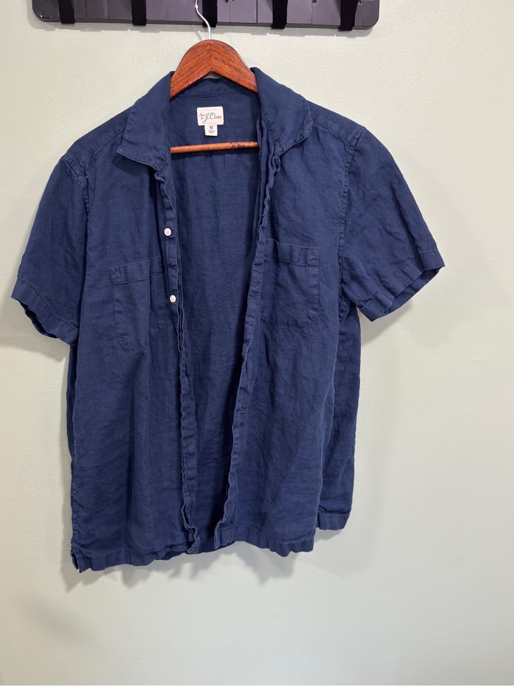 J.Crew Irish Linen Short Sleeve Button Up in Navy
